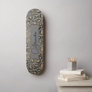 Skateboard Empreinte de léopard Glittery sur Glossy Grey Pers