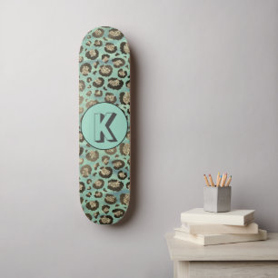 Skateboard Empreinte de léopard Glittery sur Monogramme vert 