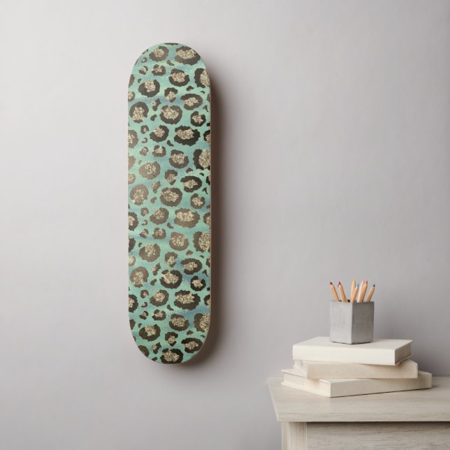 Skateboard Empreinte de léopard Glittery sur Vert brillant (Art mural)