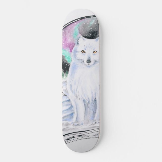 Skateboard Encre d'aquarelle du renard arctique (Recto)