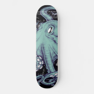Skateboard Encre de carte vintage Turquoise Octopus