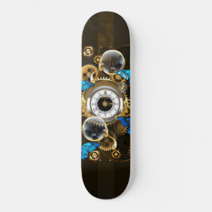 Skateboard Engrenages à vapeur et papillons bleus