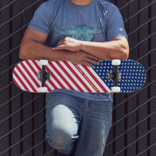 Skateboard États-Unis Rouge Bleu Blanc Étoiles Grilles Drapea