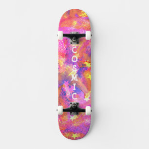 Skateboard Etoiles cosmiques dans une galaxie de rouge orange