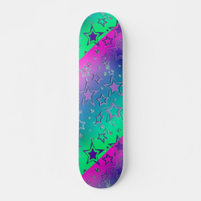 Skateboard Etoiles de confetti brillantes de parties scintill (Devant)