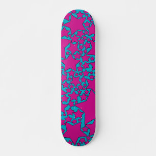 Skateboard Étoiles, Étoiles, Étoiles en Turquoise et Rose Cha