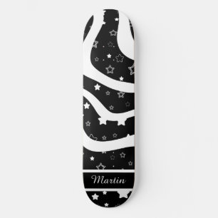 Skateboard Étoiles noires et blanches sur des lignes personna