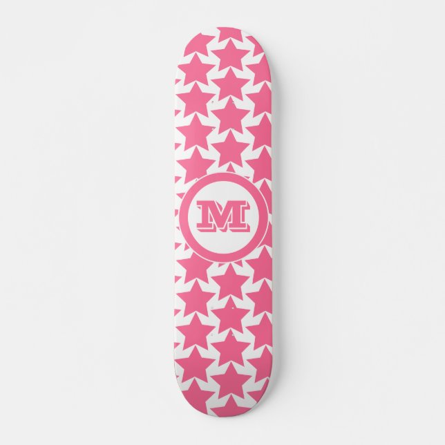Skateboard Étoiles roses chaudes Motif et monogramme | Filles (Devant)