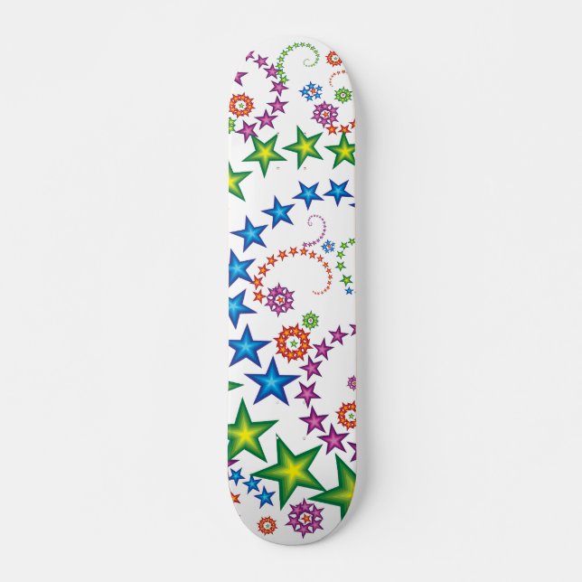Skateboard étoiles vives_2 sur bois (Devant)