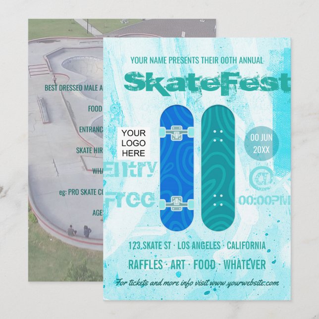 Skateboard Eventwerbung fügt Foto und Logo hinzu Einladung (Vorne/Hinten)