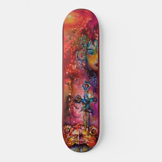 Skateboard EXCALIBUR épée magique Arthurien Légende rouge (Recto)