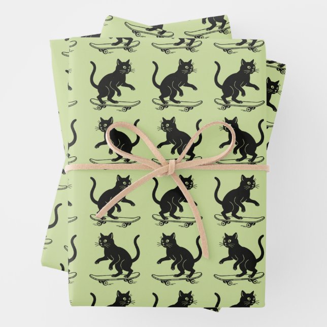 Skateboard fahrende Katze  Geschenkpapier Set (Beispiel)