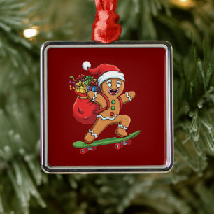 Skateboard fahrender Lebkuchenmann liefert Weihnac Ornament Aus Metall