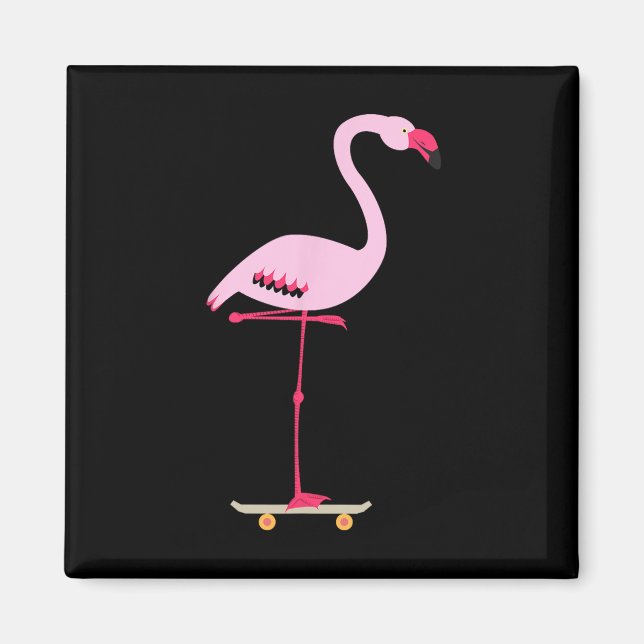 Skateboard fahrender Rosa Flamingo Cool Lustige Gr Magnet (Vorne)