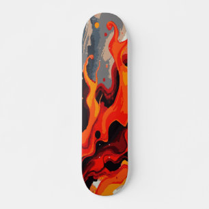 Skateboard Feu Orange Flamme Peinture Éclaboussure Art Abstra