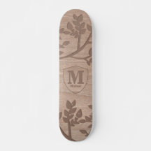 Feuille en bois gravé Nom vintage monogramme