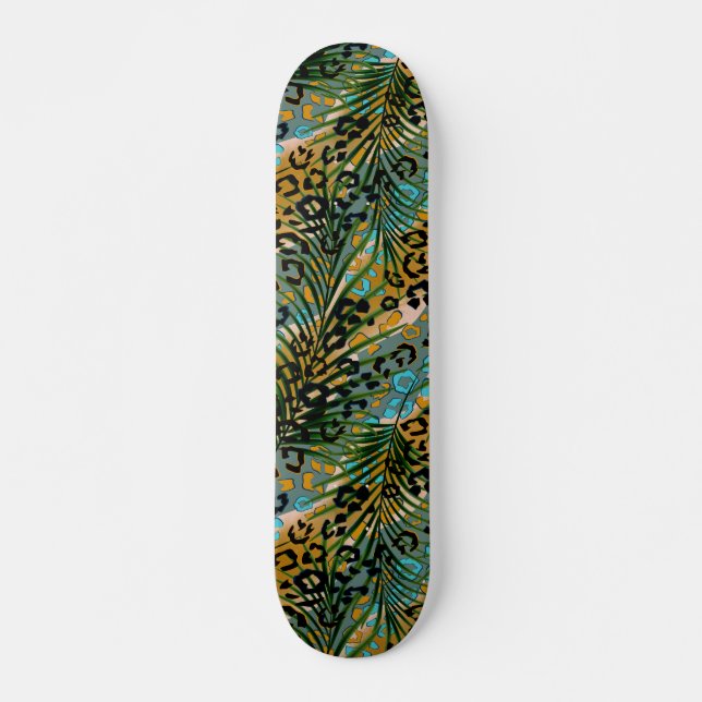 Skateboard Feuilles de palmiers sur un arrière - plan léopard (Devant)