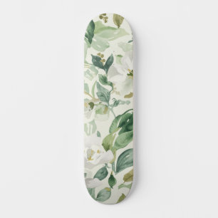 Skateboard Feuilles Florales Aquarelle Verte Botanique Nature