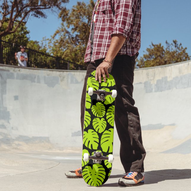 Skateboard Feuilles Monstera en Lime Vert et noir (Extérieur 2)