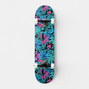 Skateboard Feuilles tropicaux bleu et rose