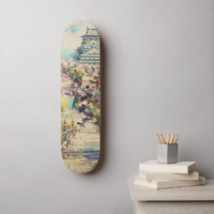 Skateboard Fille Anime Japonaise Japon Cerisier en Fleur