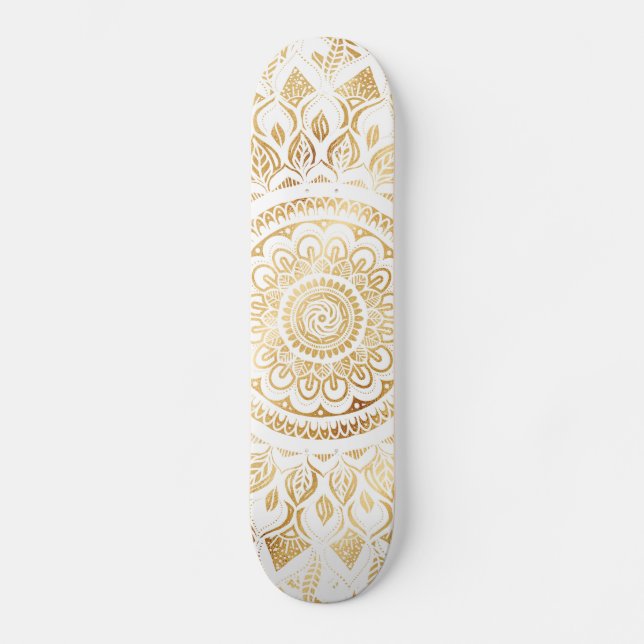 Skateboard Fille Blanc Mandala Or Floral (Recto)
