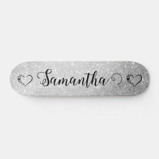 Skateboard Fille coeur argent parties scintillant personnalis