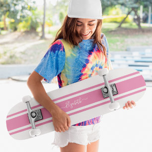 Skateboard Fille Cool Rose Blanc Grilles De Course Monogrammé