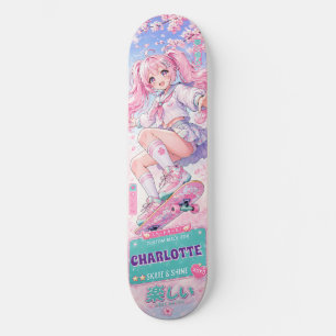 Skateboard Fille d'anime personnalisée Rose et Pastel Mignonn