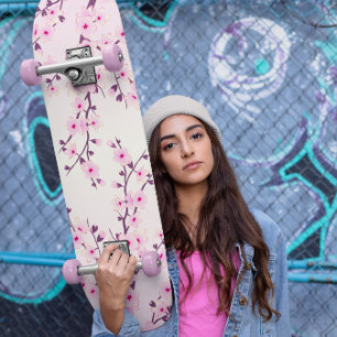 Skateboard Fille Fleurs de cerisiers roses Floral