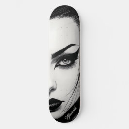Skateboard Fille gothique dessin à l'encre gras