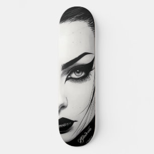 Skateboard Fille gothique dessin à l'encre gras