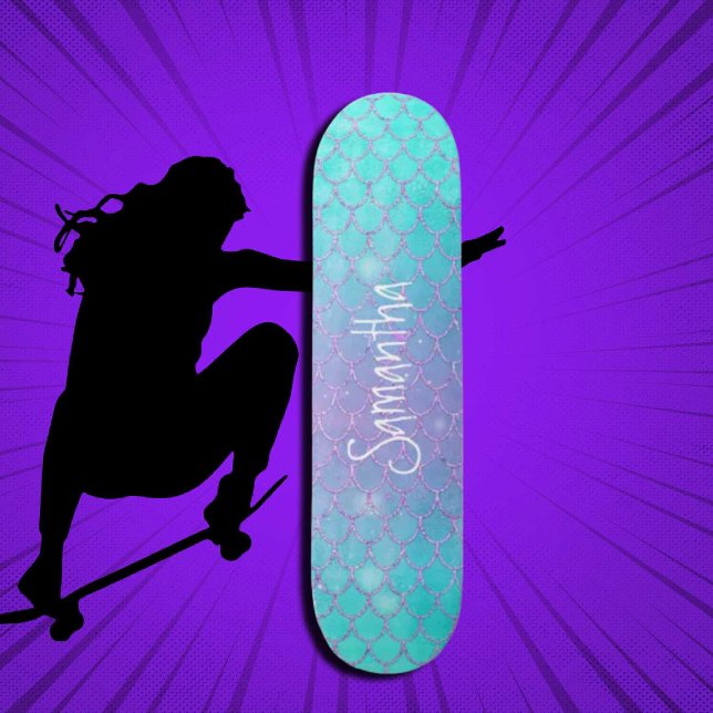 Skateboard Fille Parties scintillant personnalisée Sirène ble (Girl Power, Original and best online Zazzle skateboard shop- Urban Warrior)