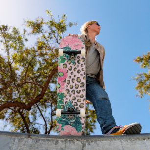 Skateboard Fille Pink Mint Ombre Floral Parties scintillant E