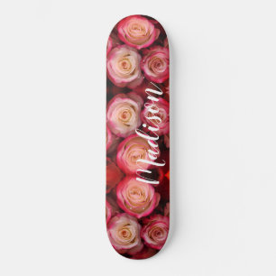 Skateboard Fille Rose Floral Roses Nom personnalisé