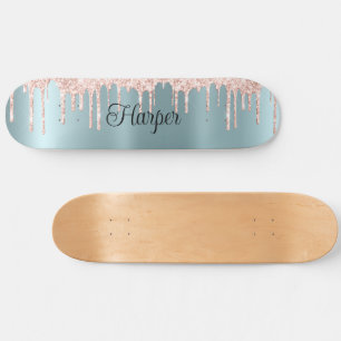 Skateboard Finition bleu vert satin avec Parties scintillant 