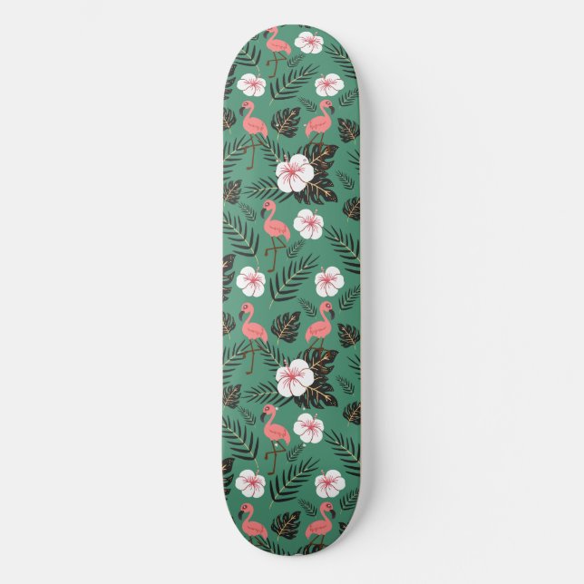 Skateboard Flamant rose rose motif transparent sur arrière -  (Recto)