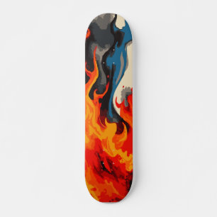 Skateboard Flamme de feu abstraite bleue orange et rouge avec