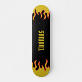 Skateboard Flammes à tige chaude Jaune et Noir Personnalisé
