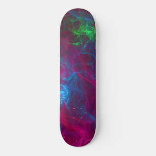 Skateboard Flammes fractales Abstraites rose violet bleu vert