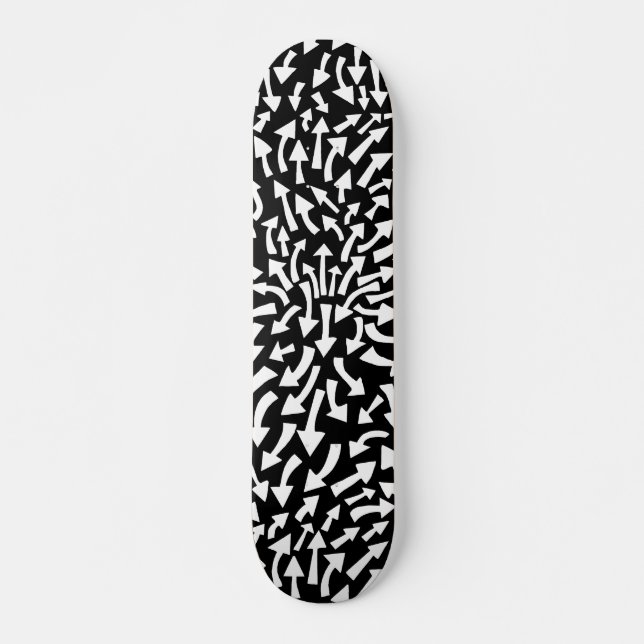 Skateboard Flèches - Blanc sur noir (Devant)