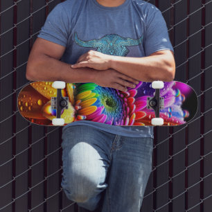 Skateboard Fleur arc-en-ciel
