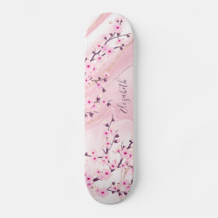 Skateboard Fleur de cerisier de marbre clair Monogramme Girls