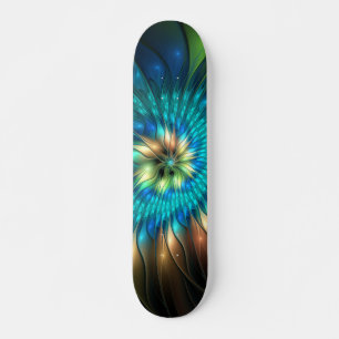 Skateboard Fleur de fantaisie lumineuse, fractale abstraite c
