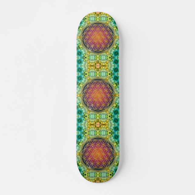 Skateboard Fleur de la vie - or - fractale 2 (Devant)