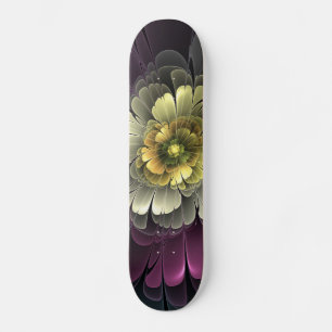 Skateboard Fleur fractale grise pourpre moderne abstraite