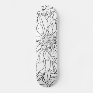 Skateboard Fleur noire et blanche Dahlia