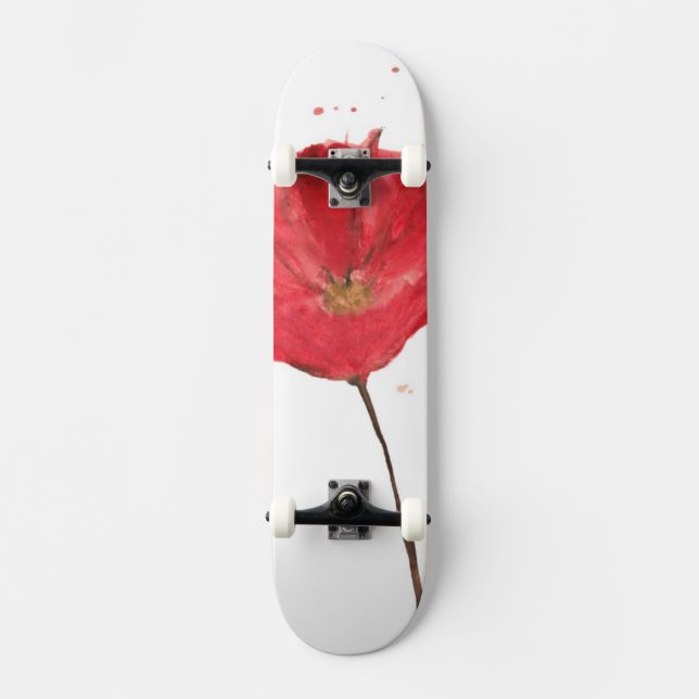 Skateboard Fleur peinte 2 de pavot d'aquarelle (Recto)