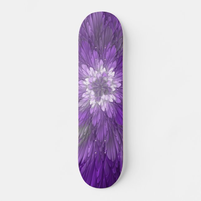 Skateboard Fleur psychédélique violette Abstraite Fractal Art (Recto)