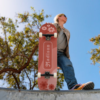 Skateboard Fleur Rétro Orange Personnalisée